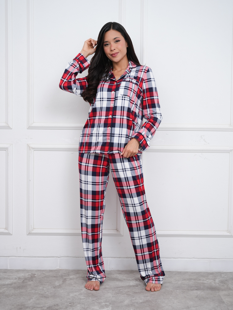 Pijama cuadros rojos manga larga
